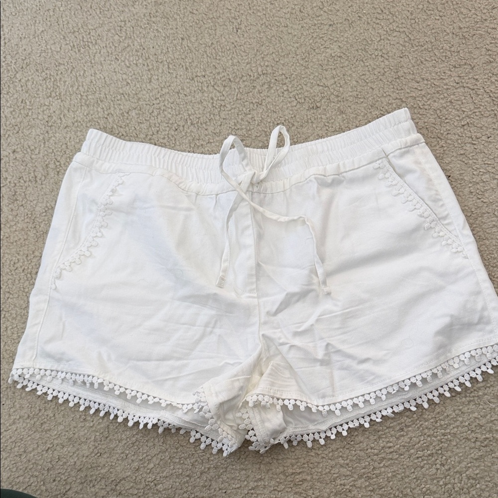 LOFT White Tie Waist Lace Trim Shorts
